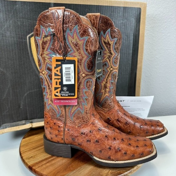 Ariat Shoes - Ariat Tombstone Ostrich Print Western Cowboy Boots Premium Leather 5.5B NEW